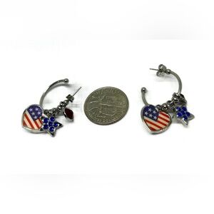 Patriotic‎ USA Hoop Pierced Earrings with Charms